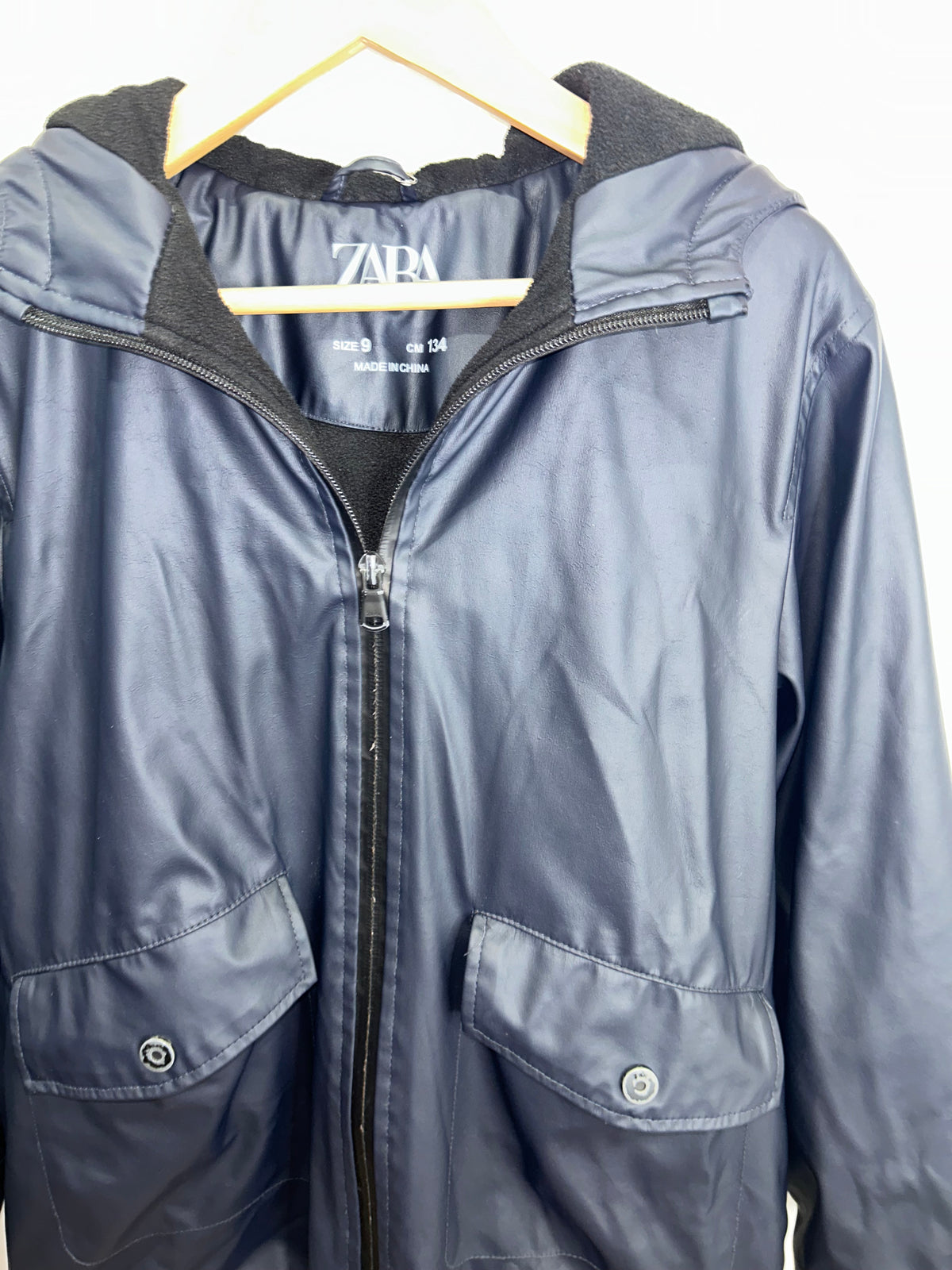 Black fleece lined rain jacket 9y