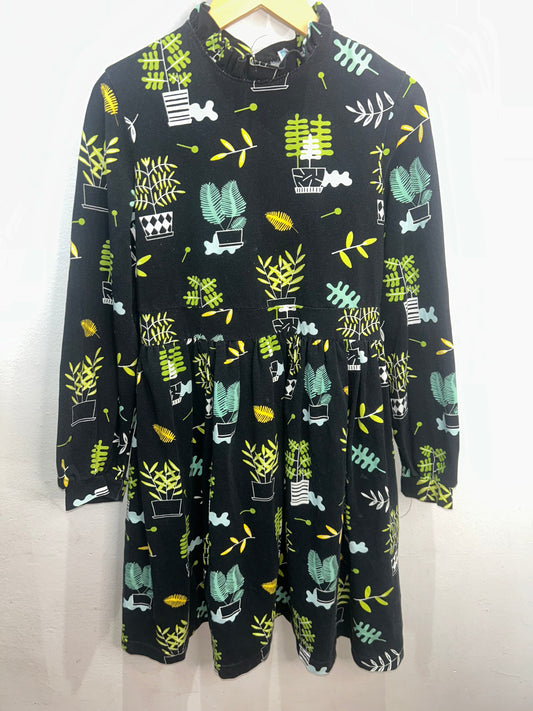 Black organic cotton plants dress 10y