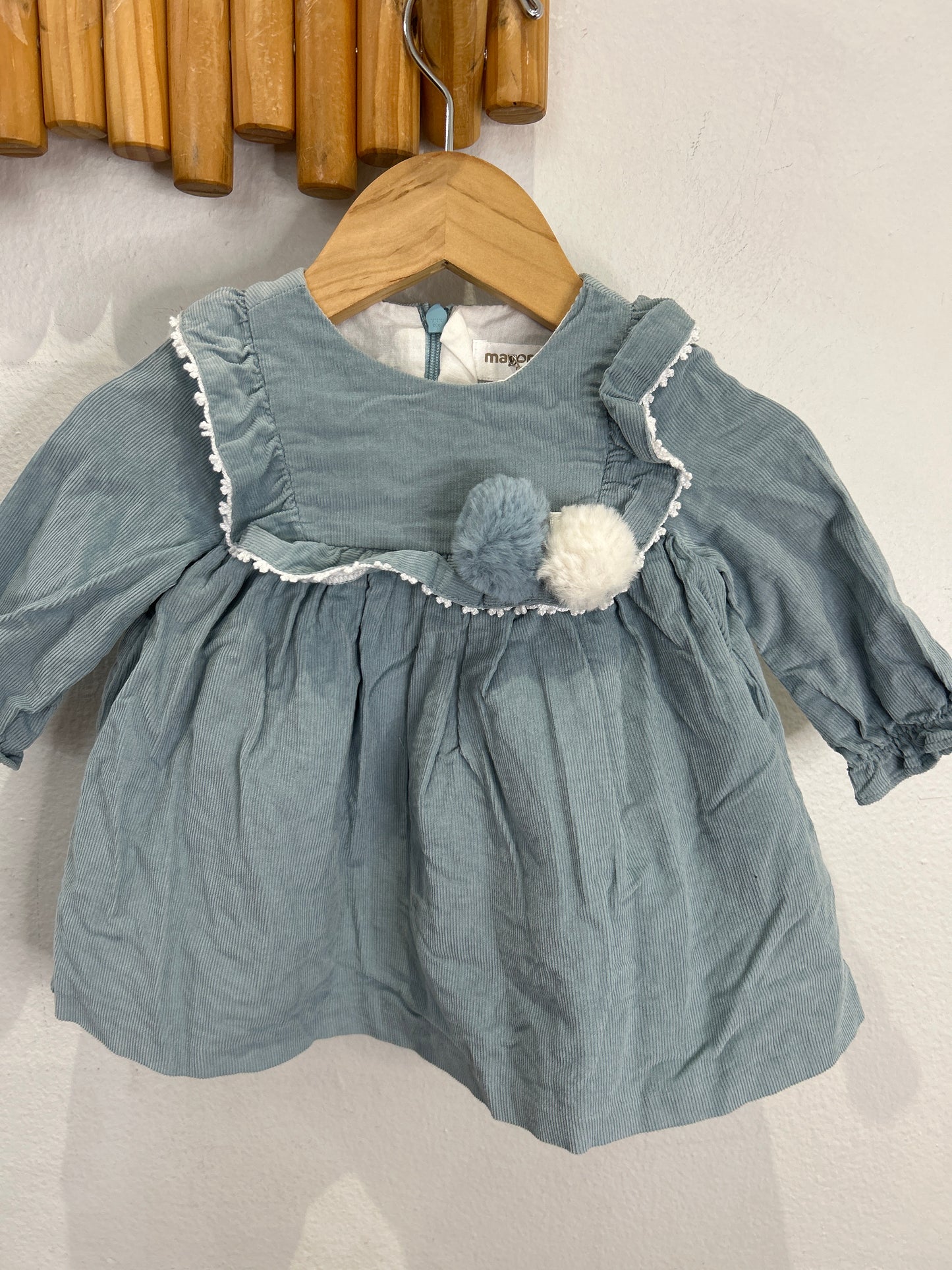 Pompoms corduroy dress 2-4m