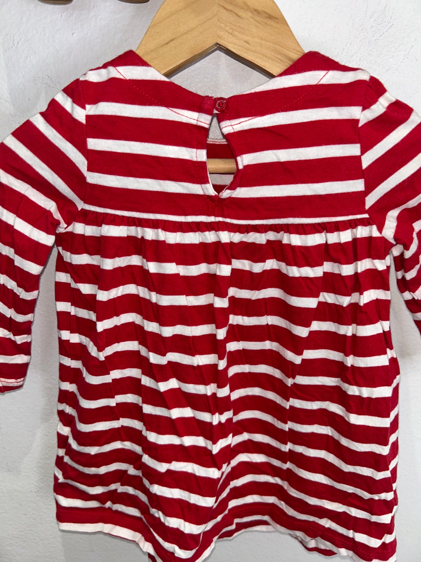 Red stripes square neck dress 6-12m