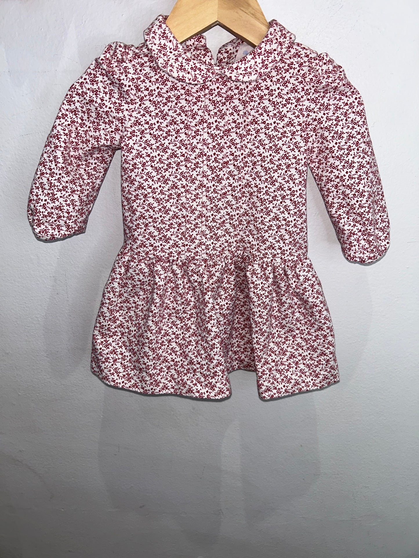 Red floral collared dress 6m