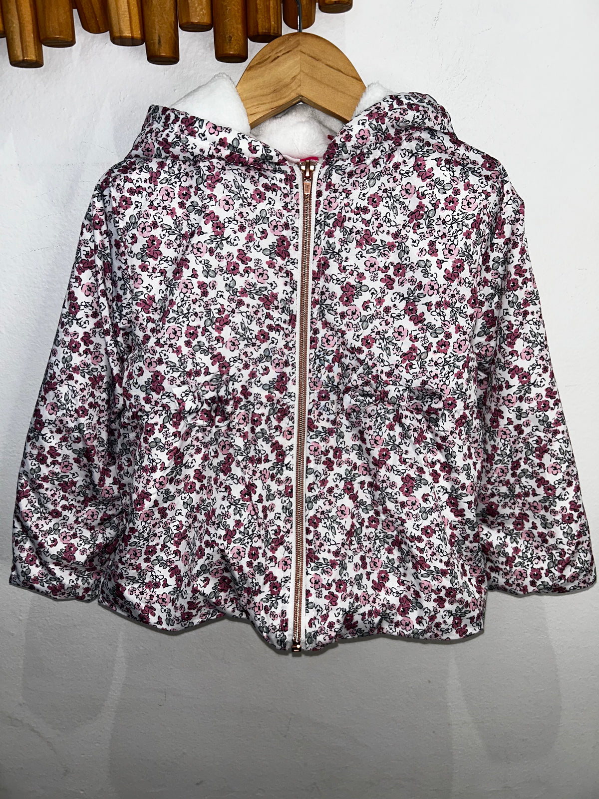 Flower print fleece lined jacket 3y