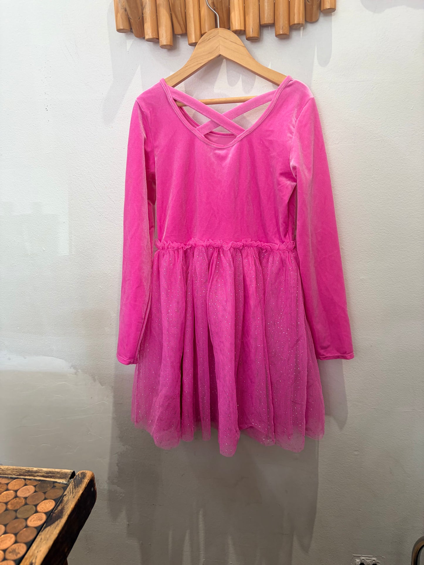 Pink velvet tulle dress 7-8y