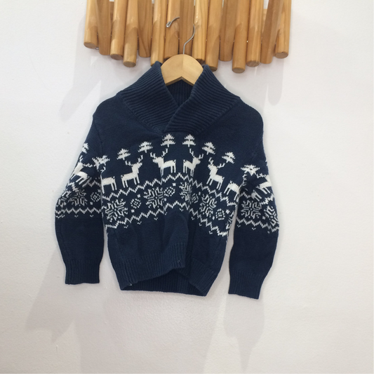 Blue reindeer print sweater 3y