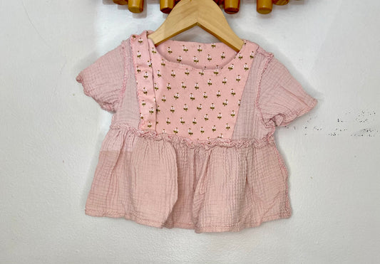 Pink floral cotton blouse 6-12m