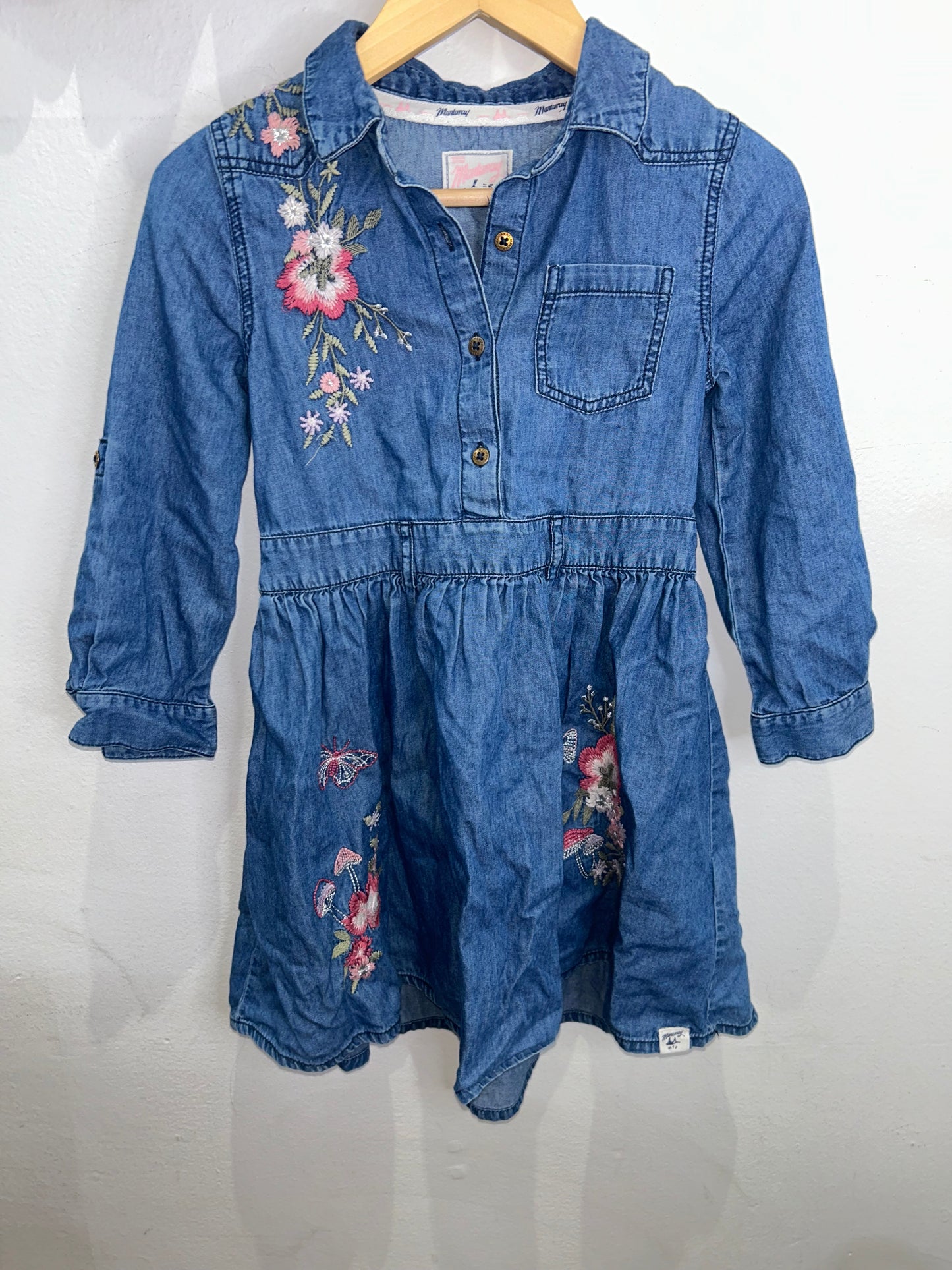 Denim embroidered dress 6y