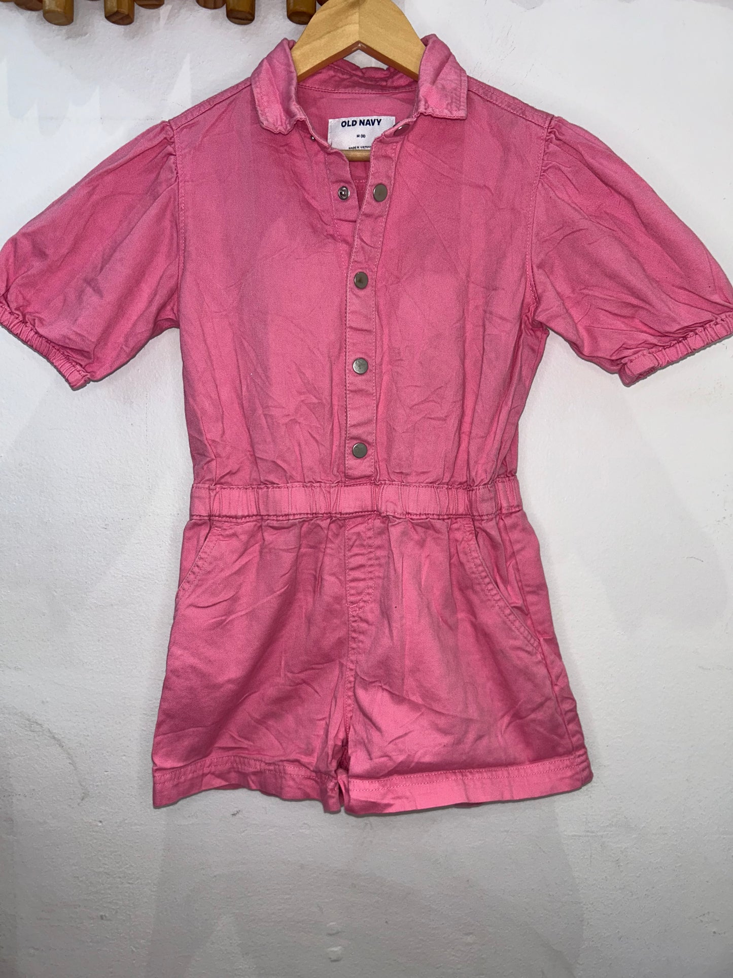 Pink denim shorty romper 8y