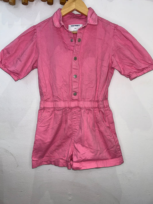 Pink denim shorty romper 8y