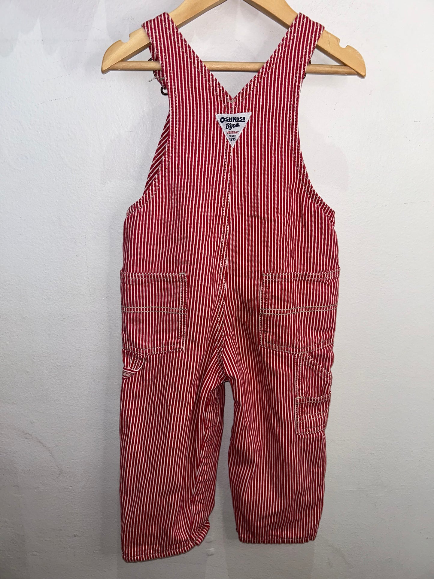 Red stripe denim overalls 24m