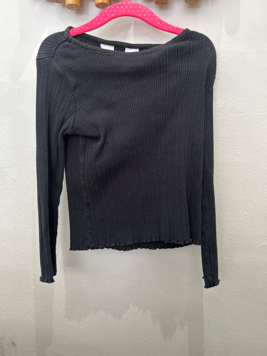 Tee black ribbed crop 6-8y