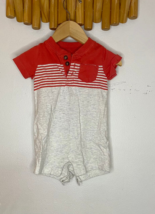 Red and grey shorty romper 9m