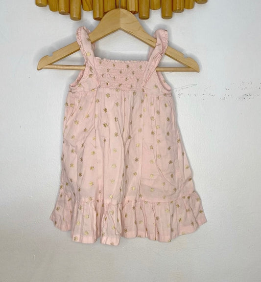 Gold print pink dress 12-18m