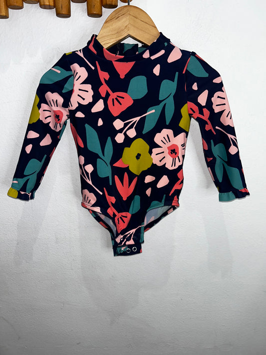 Flowers swimsuit with sleeves 6-12m