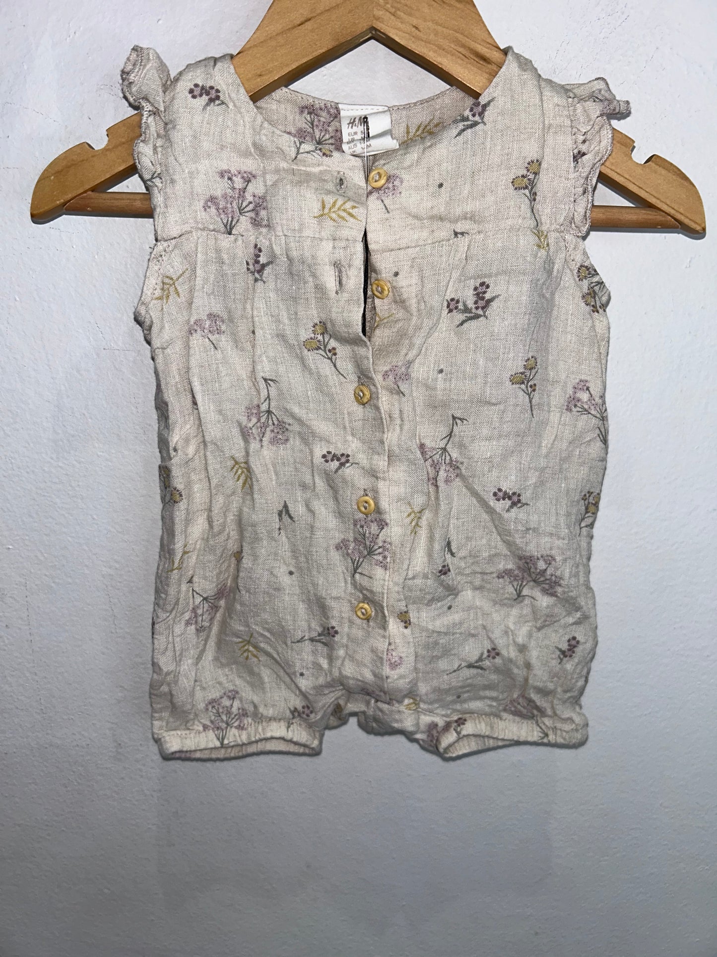 Linen floral shorty romper 1-2m