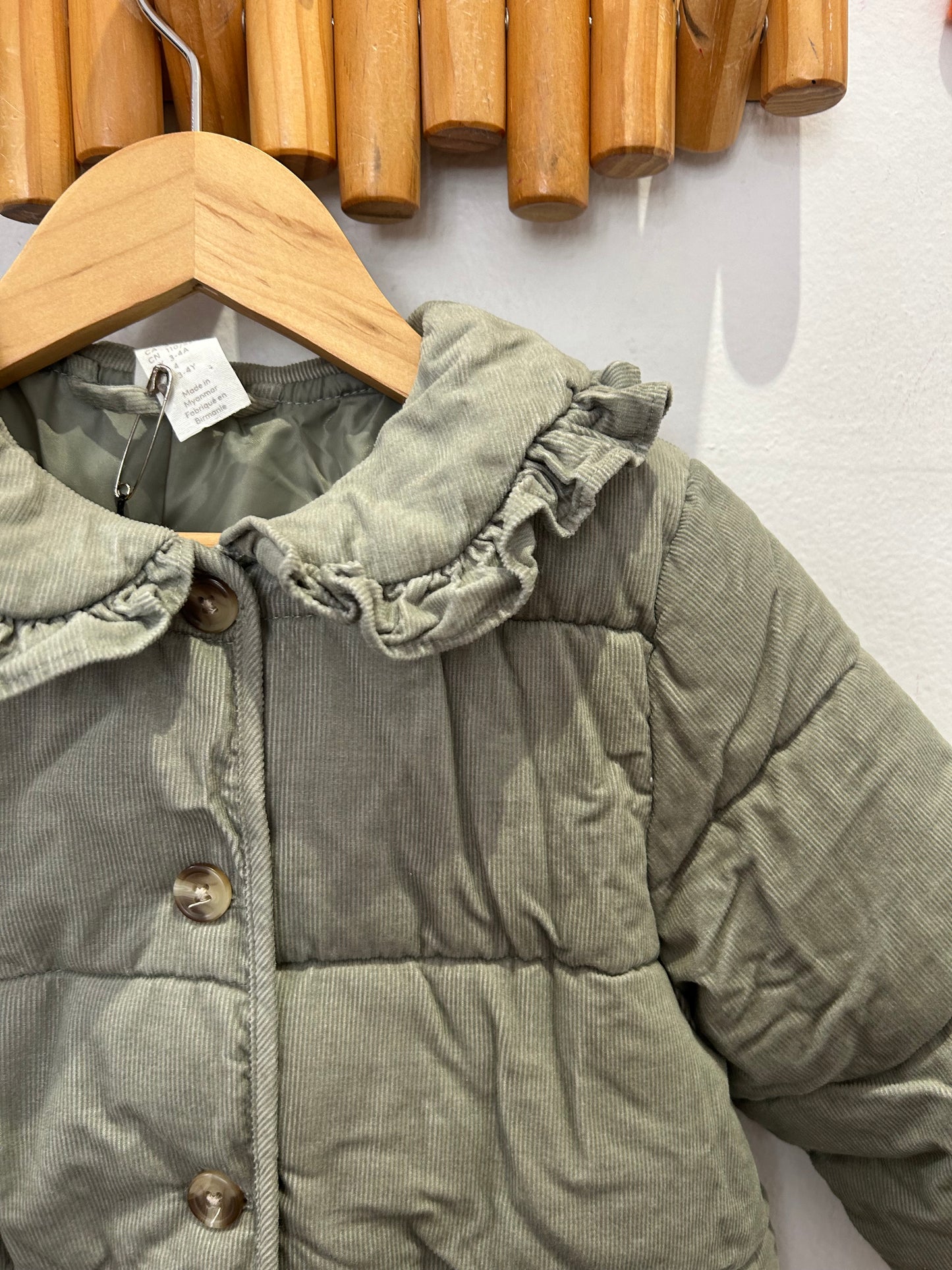 Sage corduroy coat 3-4y