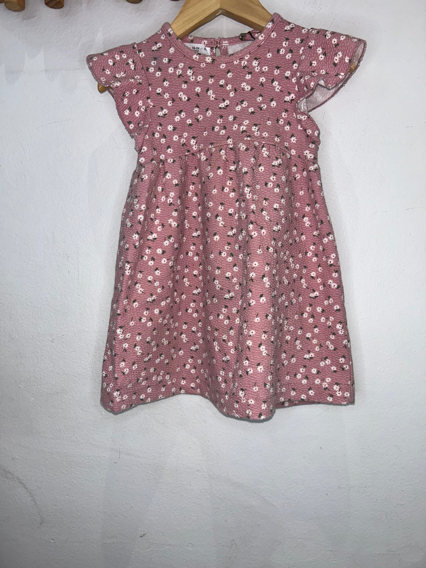 Pink texture little white flowers dress 18-24m