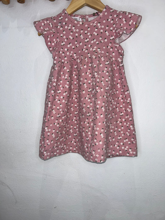 Pink texture little white flowers dress 18-24m