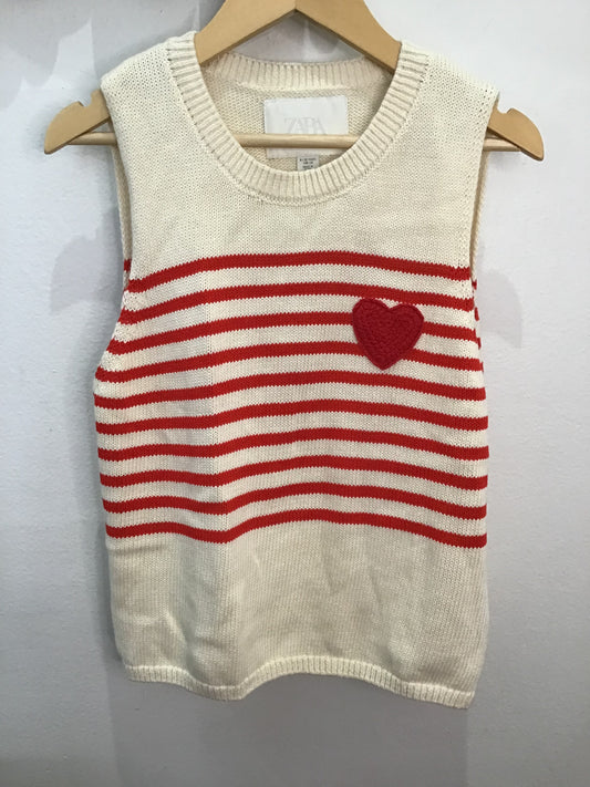 Vest red knit stripes 9-10y
