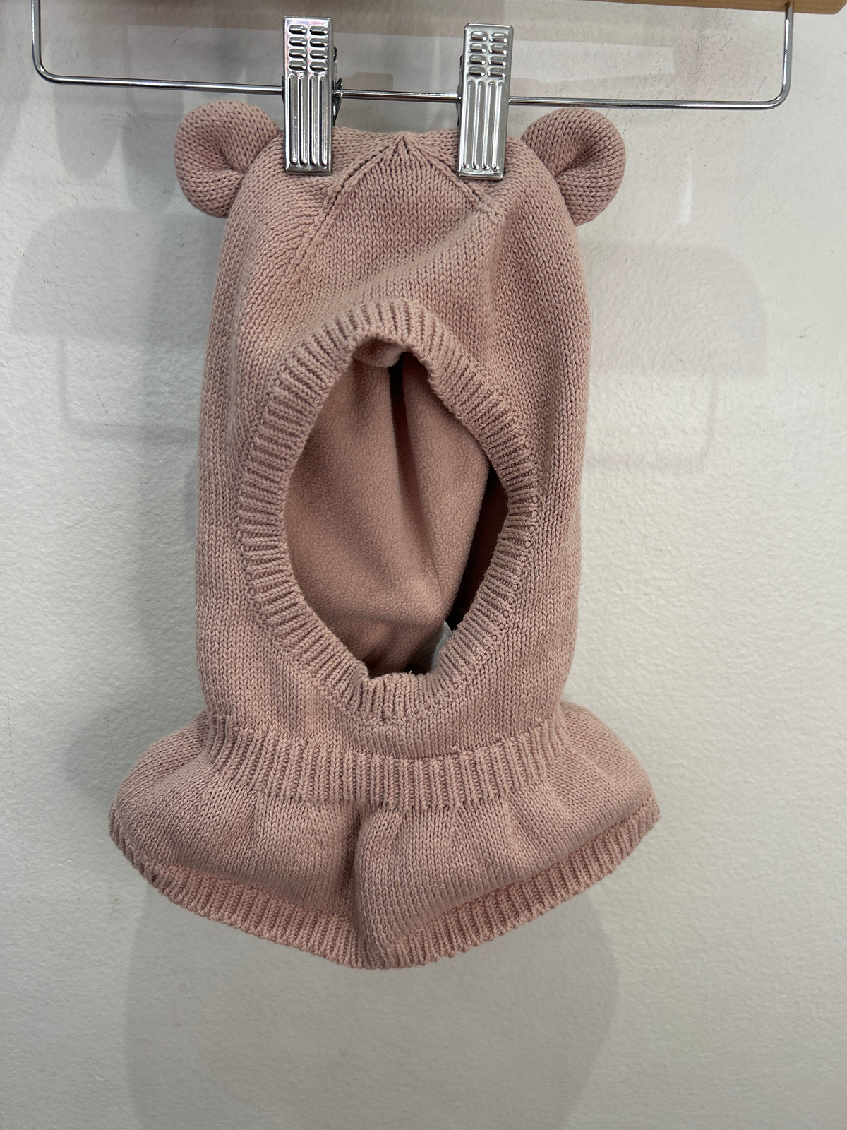 Pink knit ears balaclava 1-2y