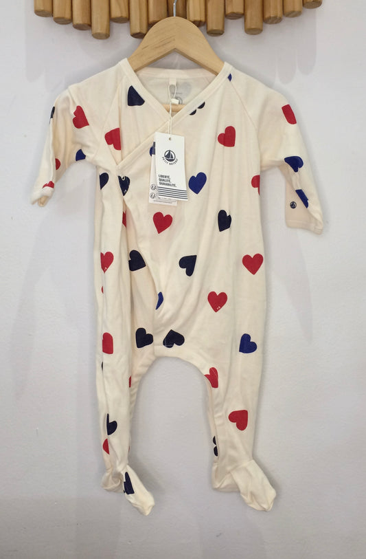 Petit Bateau hearts sleeper 6m NEW