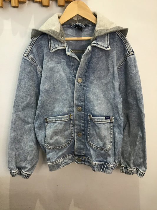Hooded acid wash denim jacket 8-9y