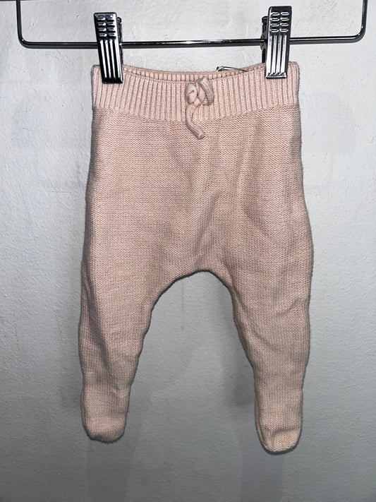 Pink knit sock pants 1-3m