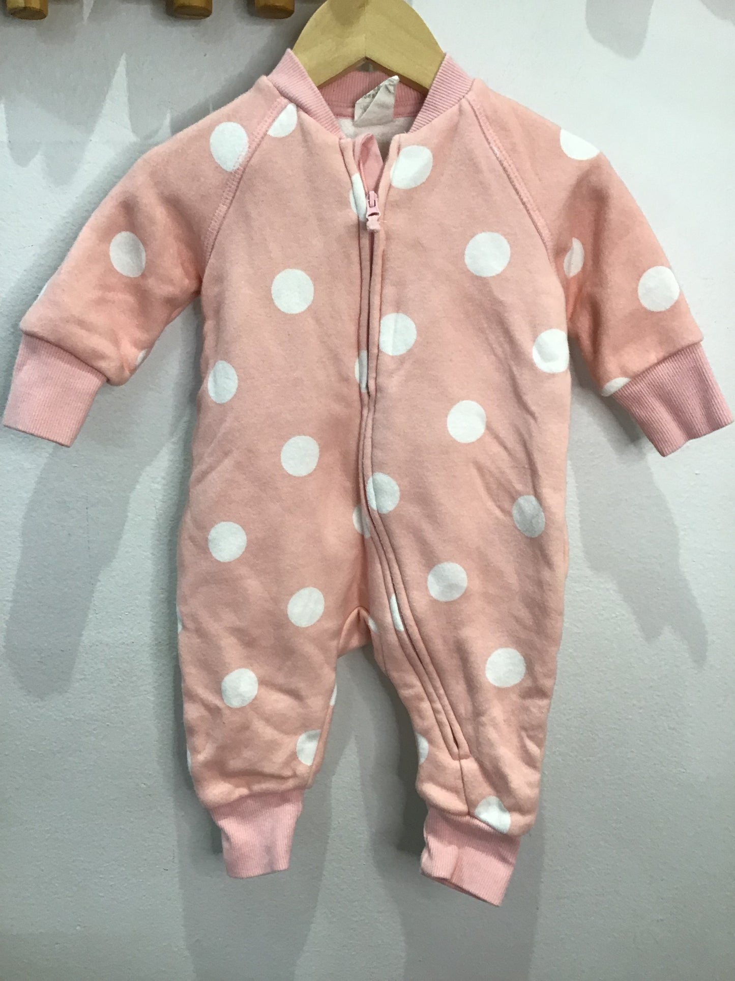 Pink dots pullover romper 2-4m