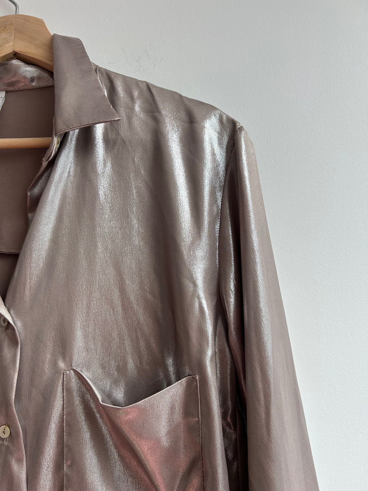 Silver silky pyjama style shirt XS