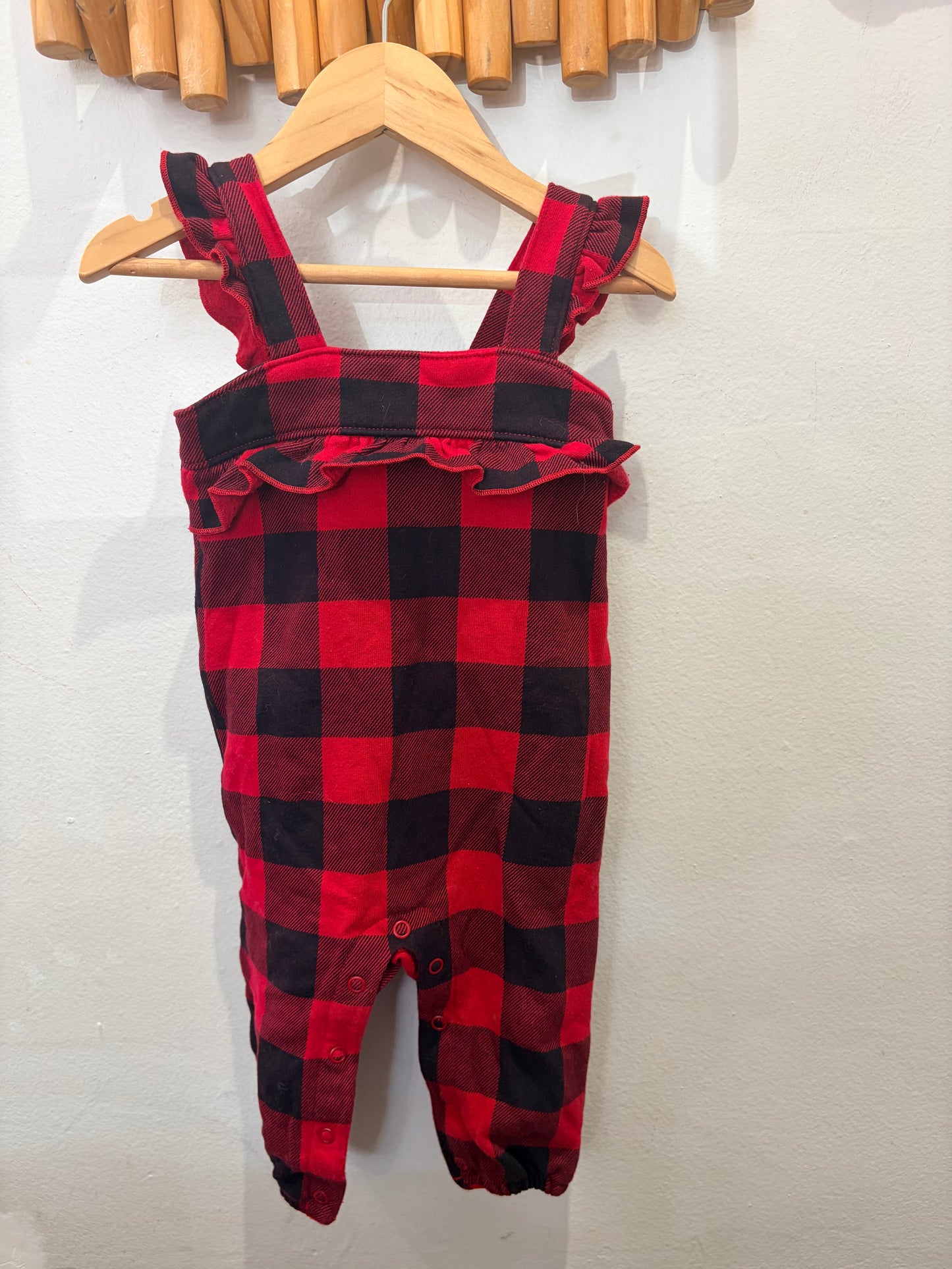 Fleece lined red checkered romper 6-12m