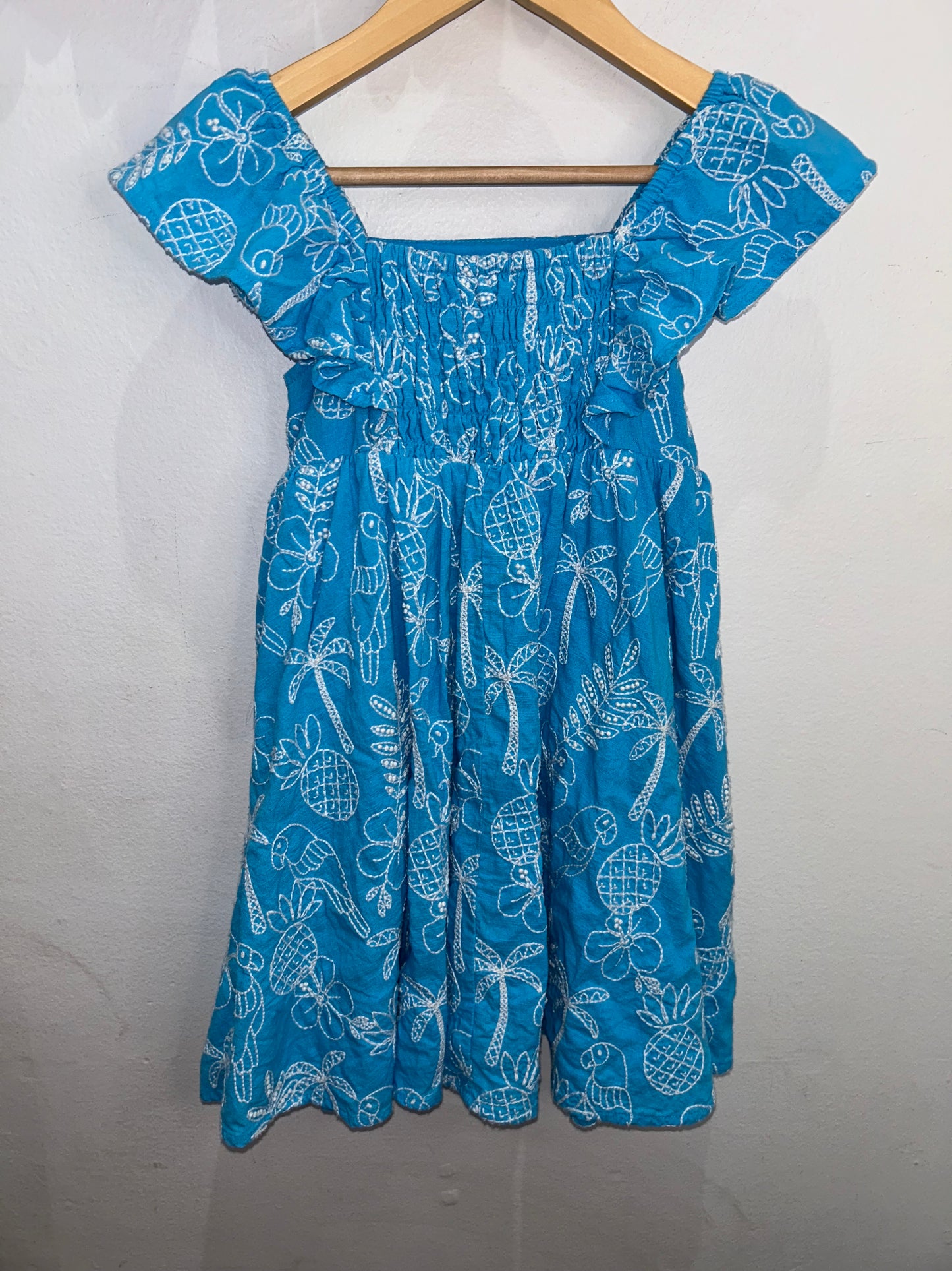Embroidered birds blue dress 5-6y
