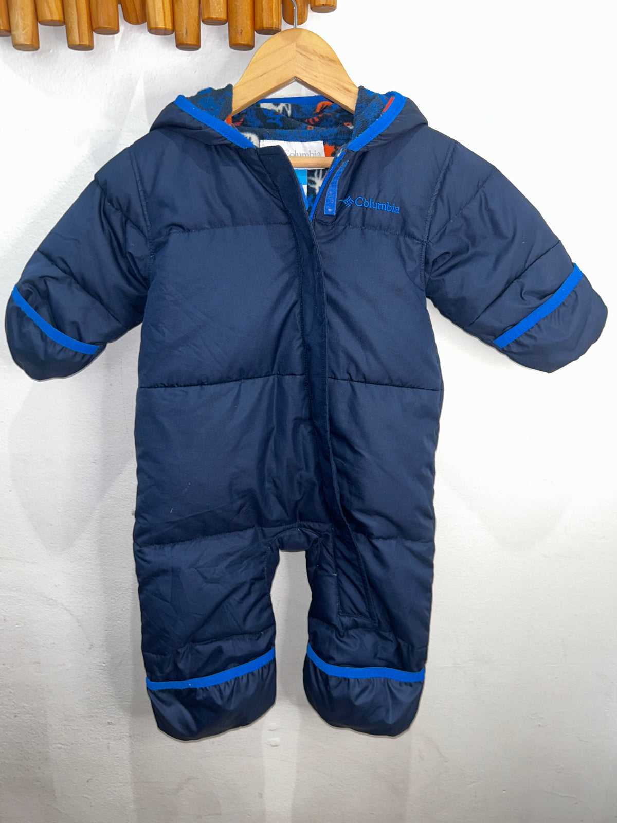 Columbia navy snowsuit 6-12m