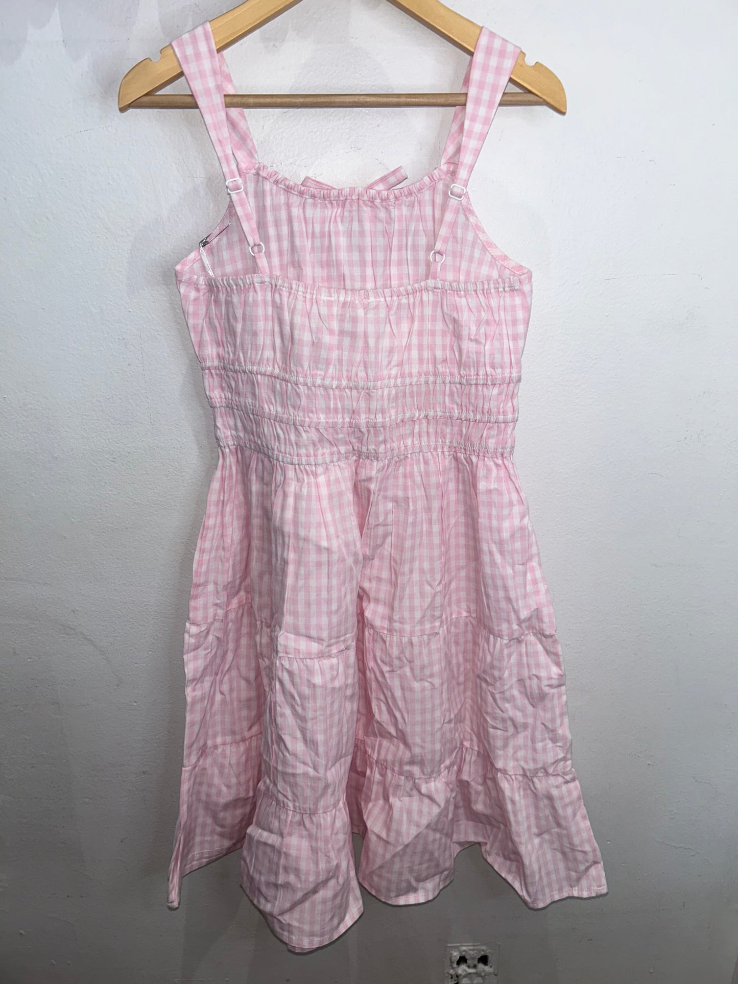 Pink checkered pintuck dress 12y