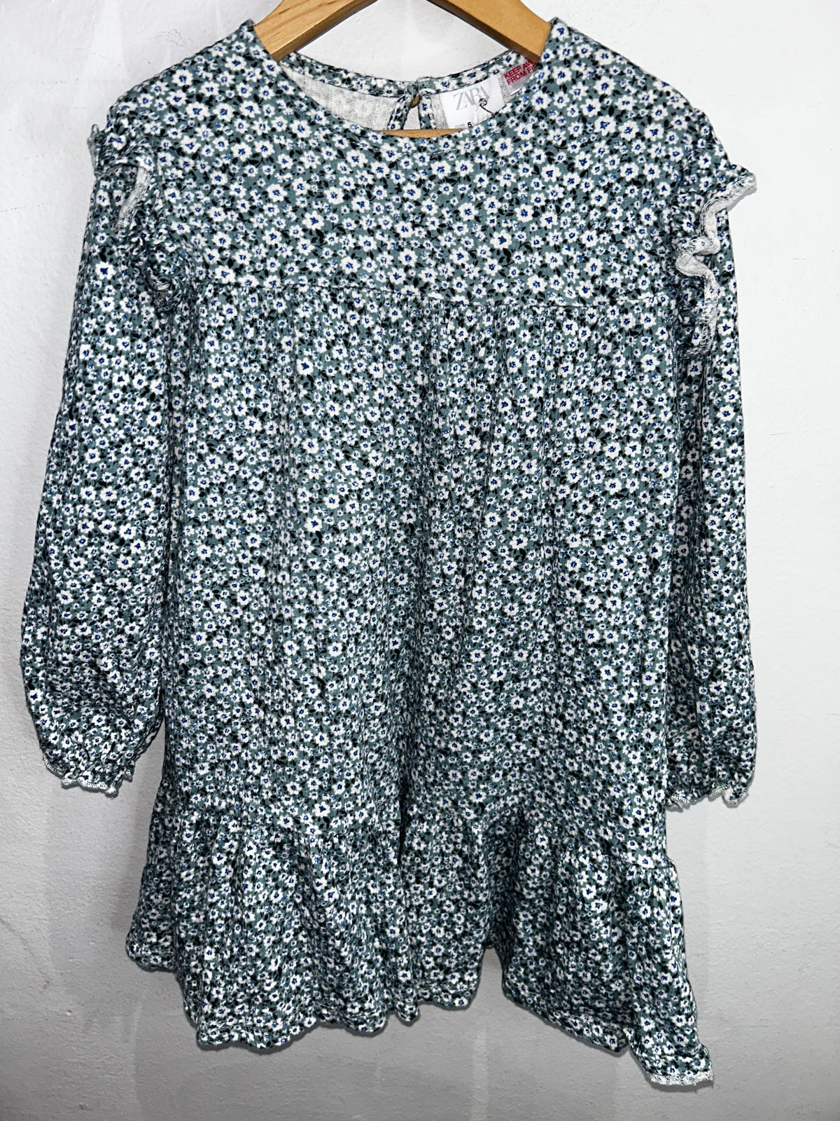 Teal litle flowers dress 5-6y