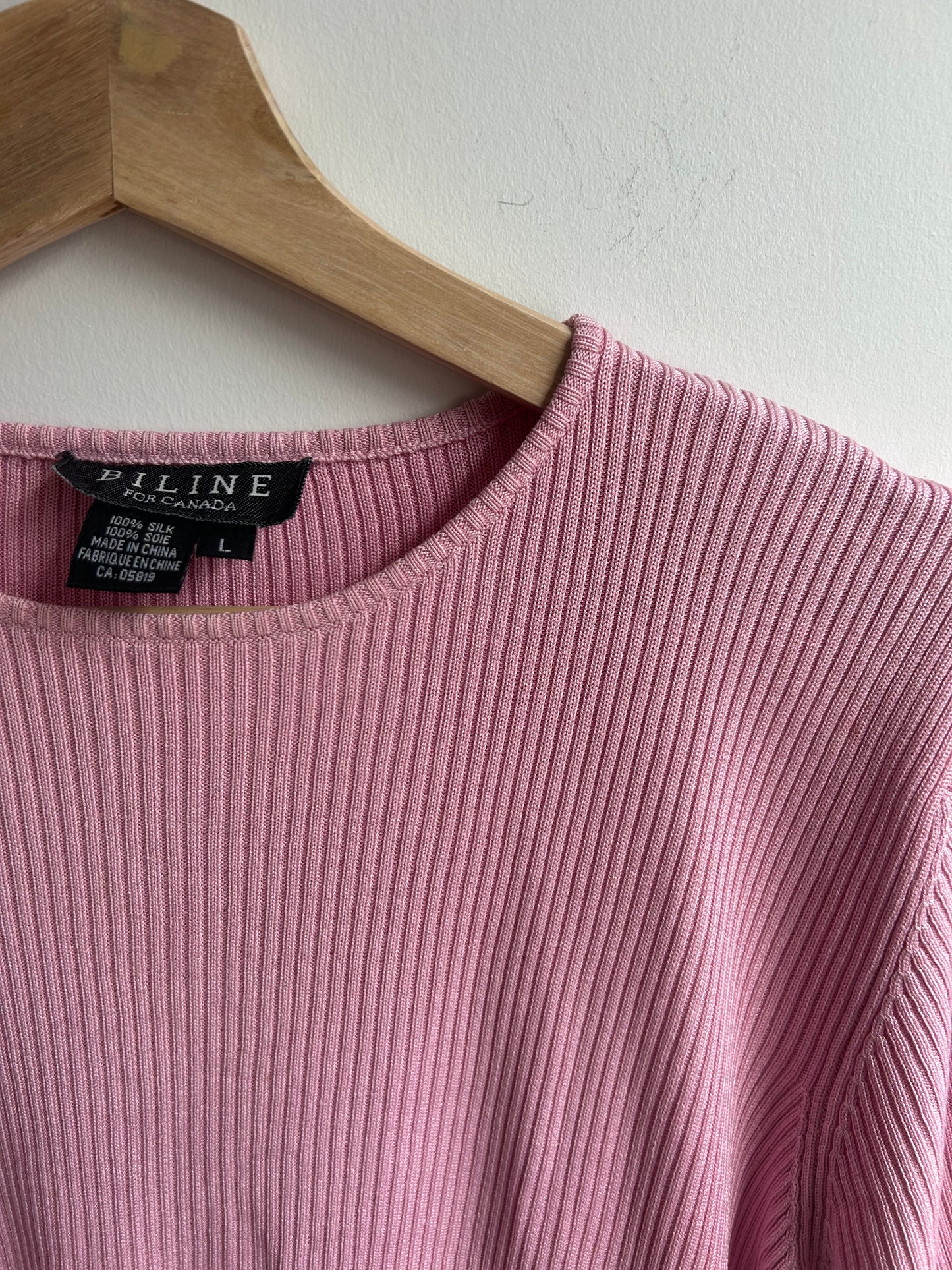 Pink silk knit tee L