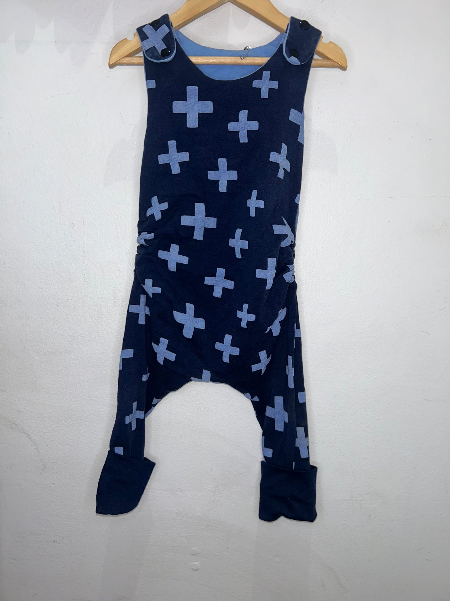 Cherry Cheeks handmade romper blue 1-3y