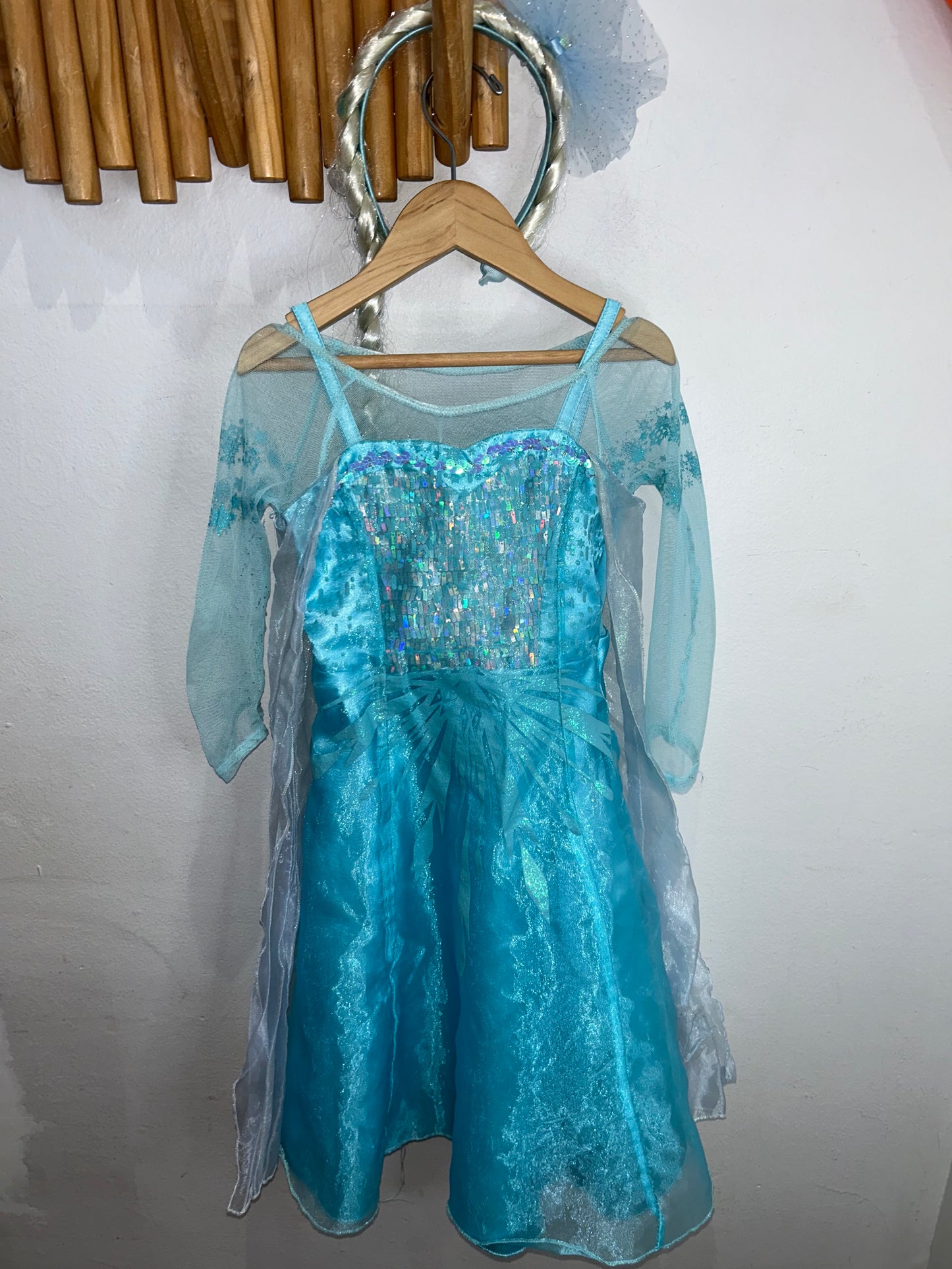 Ice blue Frozen dress with headband braid 4y*