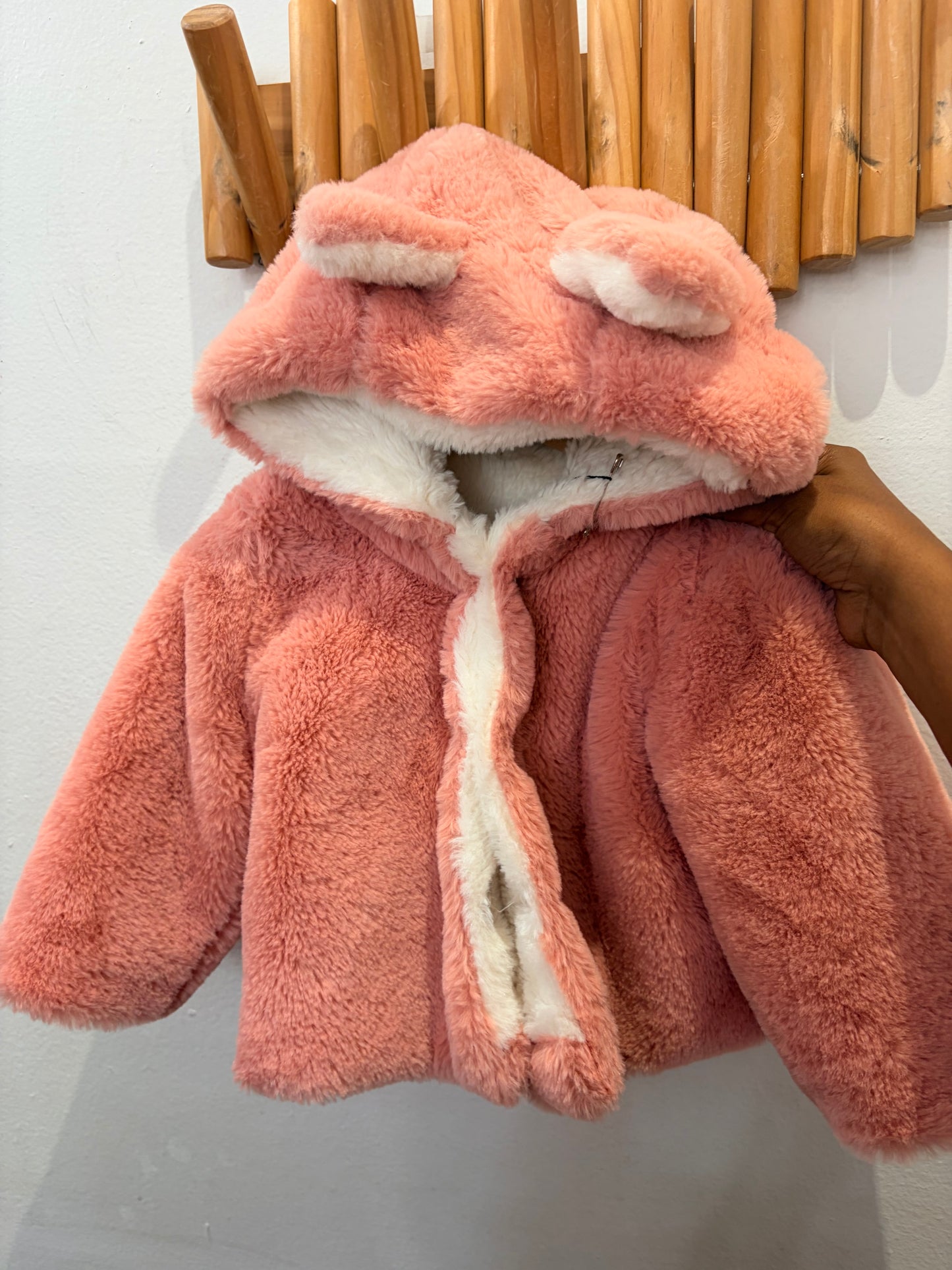 Furry pink reversible coat 12-18m