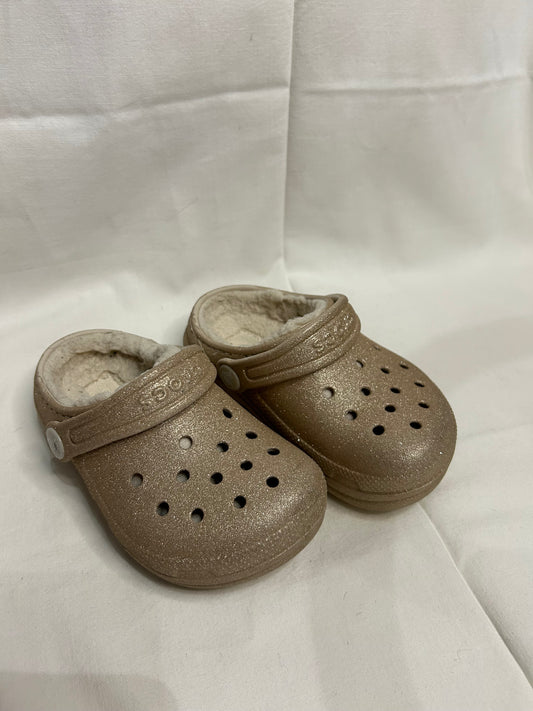 C8 gold sparkly Crocs