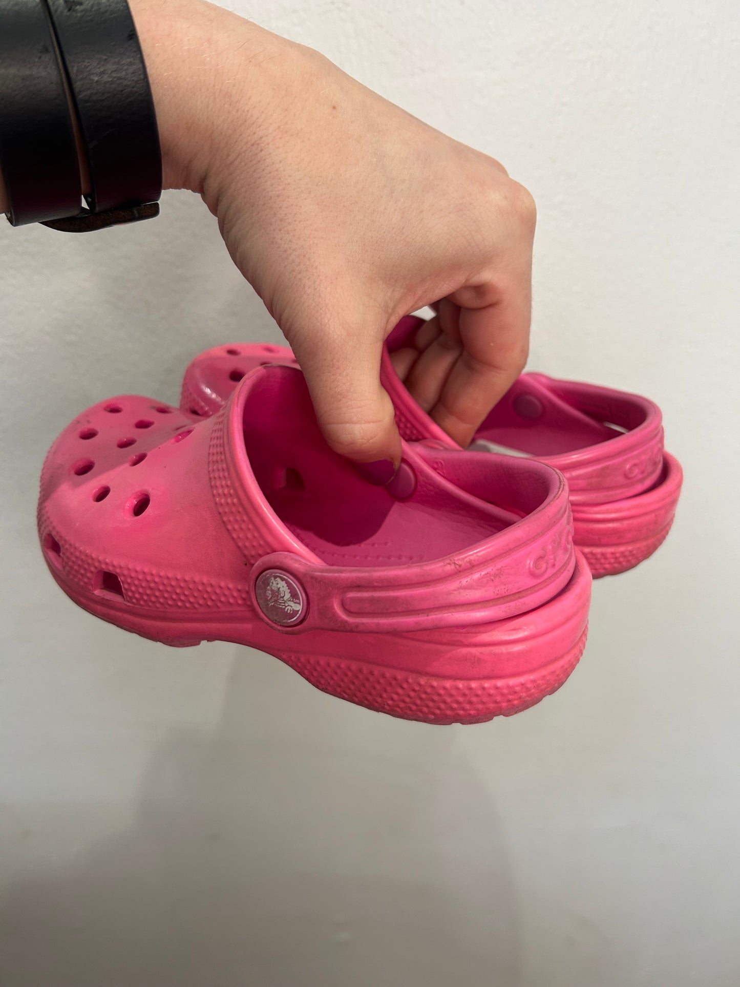 C12 pink patent Crocs