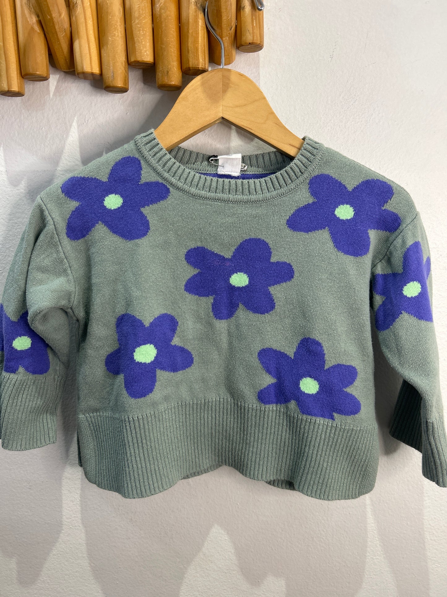 Teal with purple flowers sweater 3y*