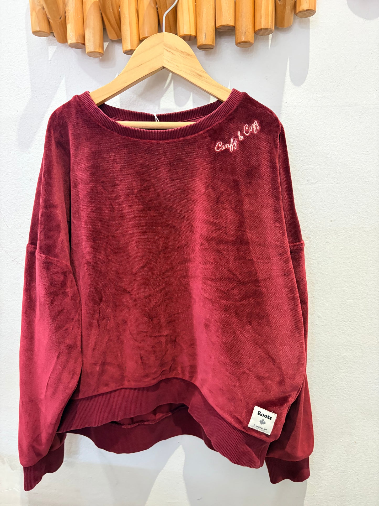 Roots maroon velour pullover 9-10y