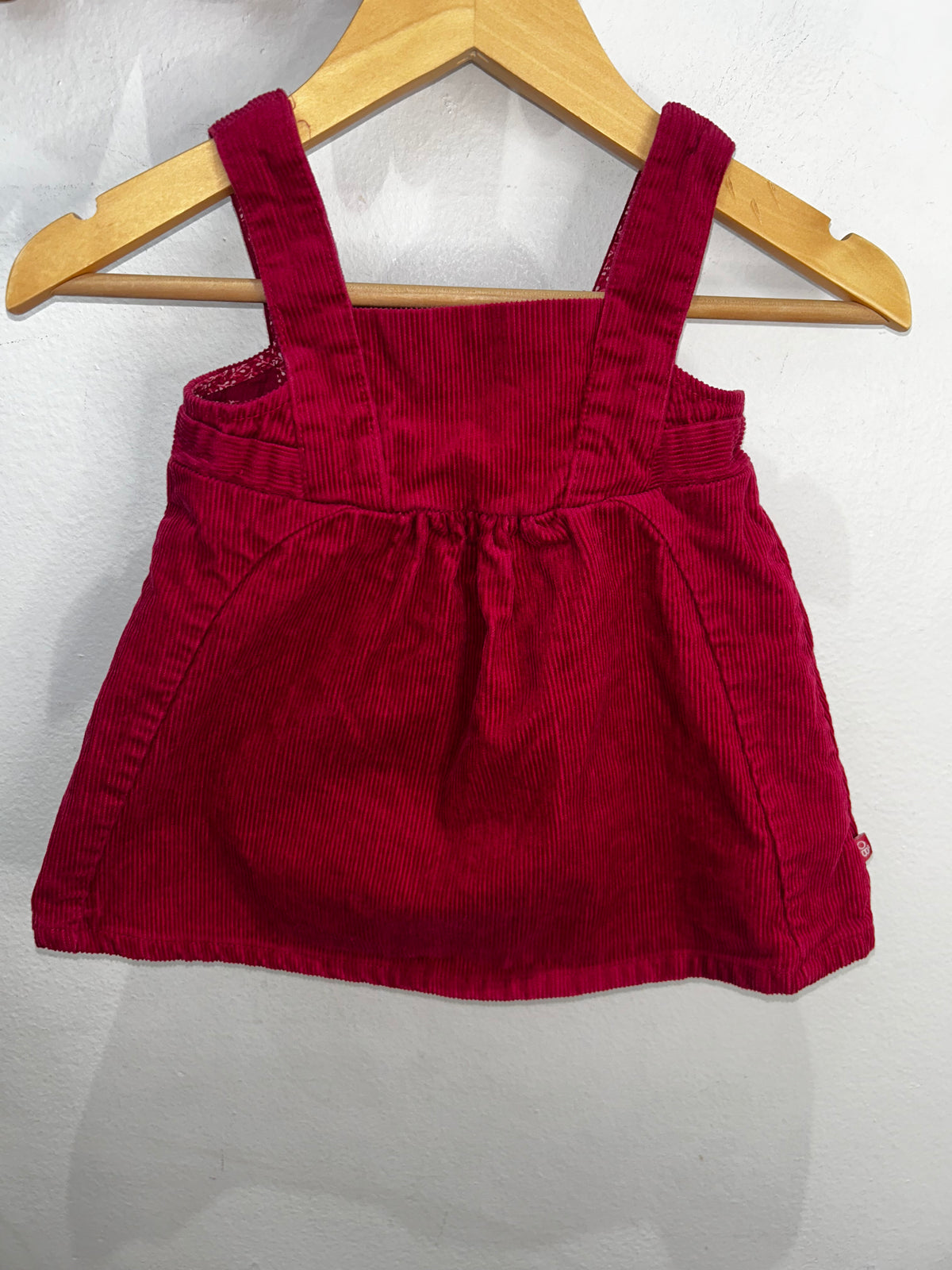 Cerise cord skirt romper and cardigan 6m