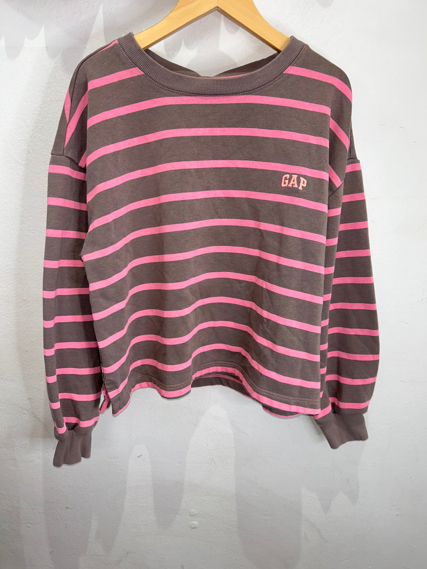 Pink stripe brown pullover 12y