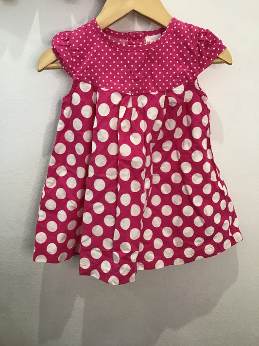 Pink big dots dress 9-12m