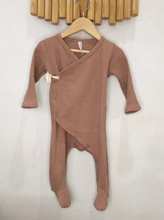 Brown waffle side-tie sleeper 6-9m