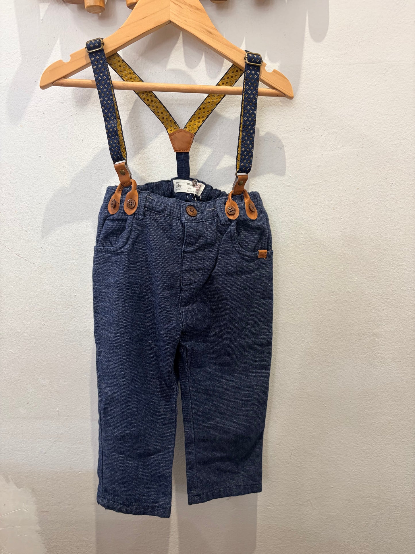 Dark blue suspender pants 12-18m
