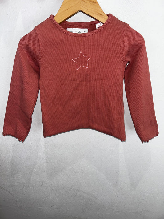 Peach ribbed star longsleeve 2y