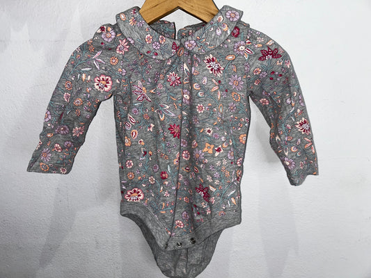 Collared grey floral onesie 6-12m