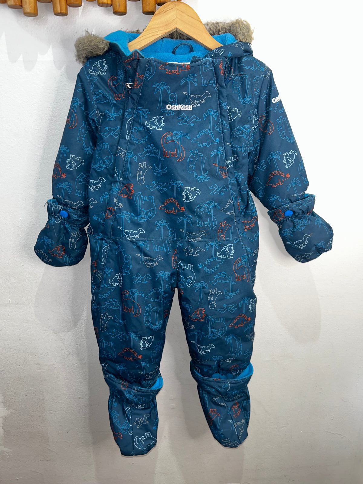 Teal dinos snowsuit 12m