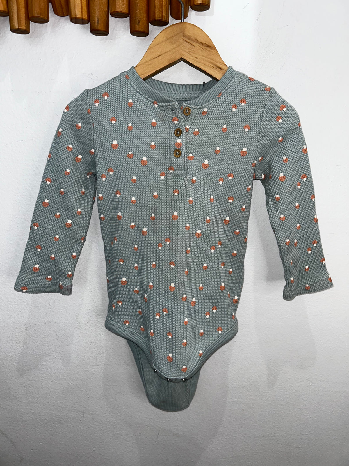 Sage mushroom waffle onesie 12-18m